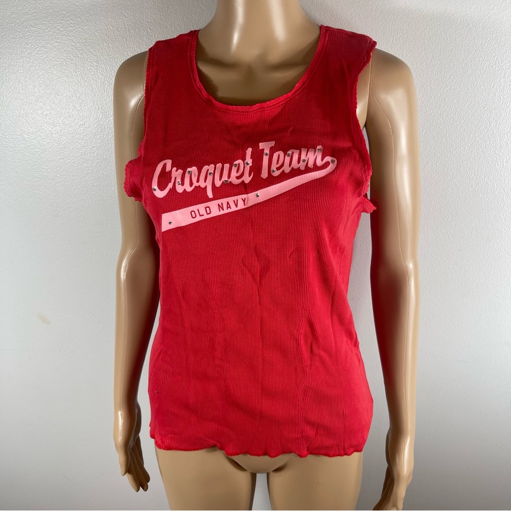 Old Navy Red Ribbed 'Croquet Team' Graphic Tank